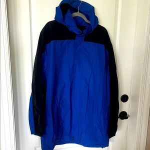 EUC Lands End royal blue & black hooded all weather zip up coat men’s XL 46-48